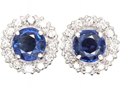 Early 20th Century 18ct White Gold, Sapphire & Diamond Cluster Earrings