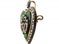 Edwardian 15ct Gold Heart Shaped Pendant & Brooch set with Diamonds & Green Enamel
