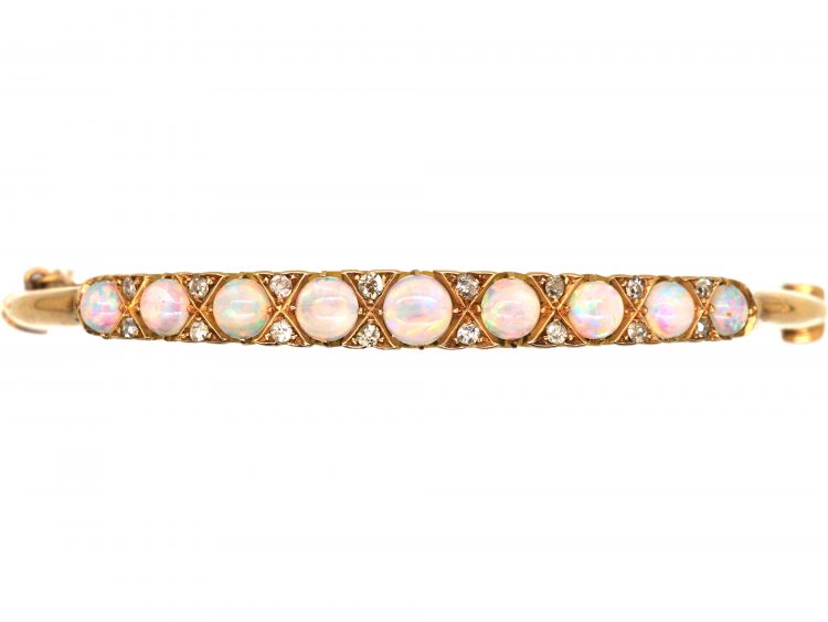 Edwardian 15ct Gold Bangle set with Opals & Diamonds