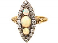 Edwardian 18ct Gold Marquise Ring set with Opals & Diamonds