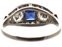 Early 20th Century Platinum, Square Cut Sapphire & Diamond Ring