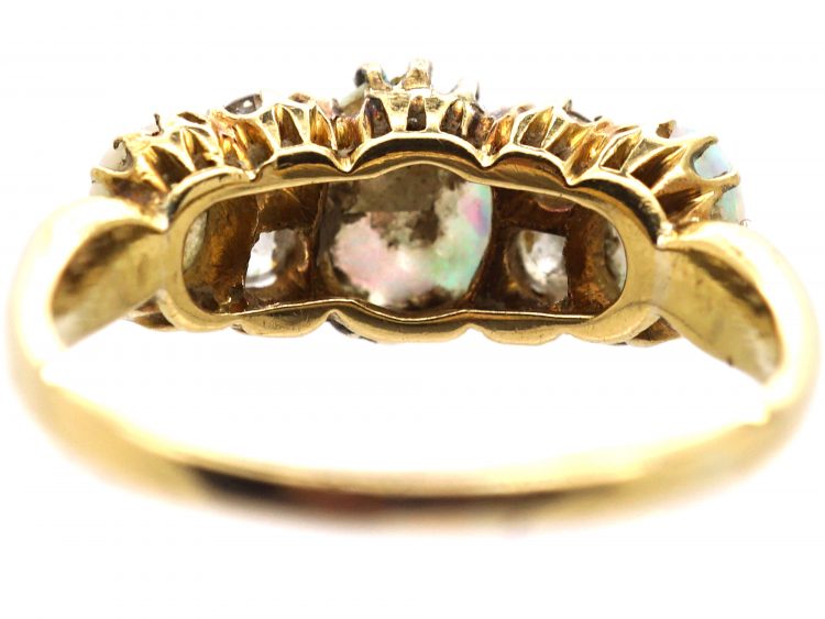 Edwardian 18ct Gold Three Stone Opal & Diamond Ring