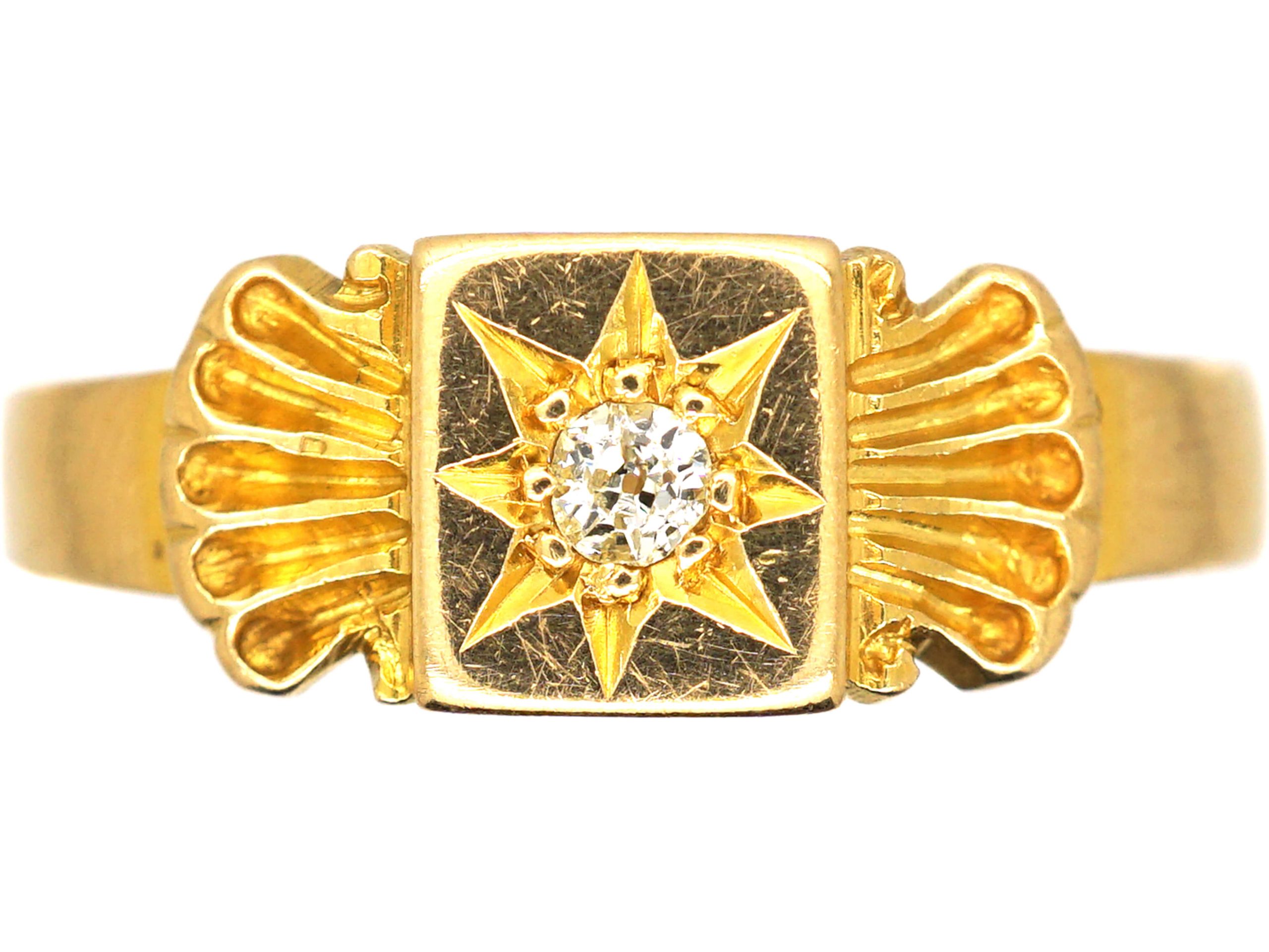 Victorian 18ct Gold Gypsy Ring set with a Diamond within a Star Setting ...