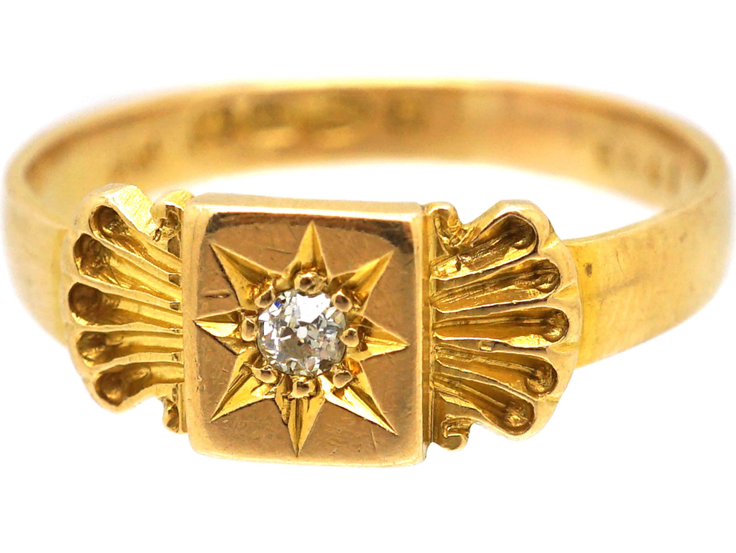 Victorian 18ct Gold Gypsy Ring set with a Diamond within a Star Setting ...