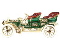 Edwardian 15ct Gold & Enamel Brooch of an Old Car set with Rose Diamonds