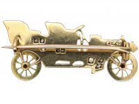 Edwardian 15ct Gold & Enamel Brooch of an Old Car set with Rose Diamonds