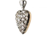 Victorian Gold & Silver Heart Shaped Pendant set with Old Mine Cut Diamonds