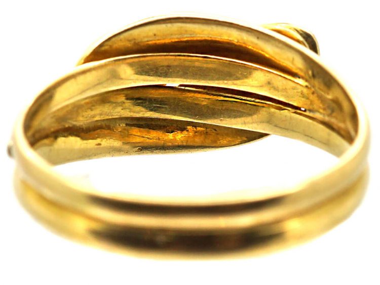Edwardian 18ct Gold Double Snake Ring with Diamond Eyes
