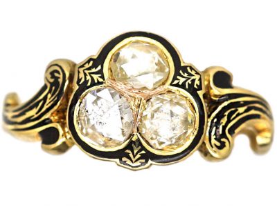 Early Victorian 18ct Gold, Black Enamel & Diamond Ring