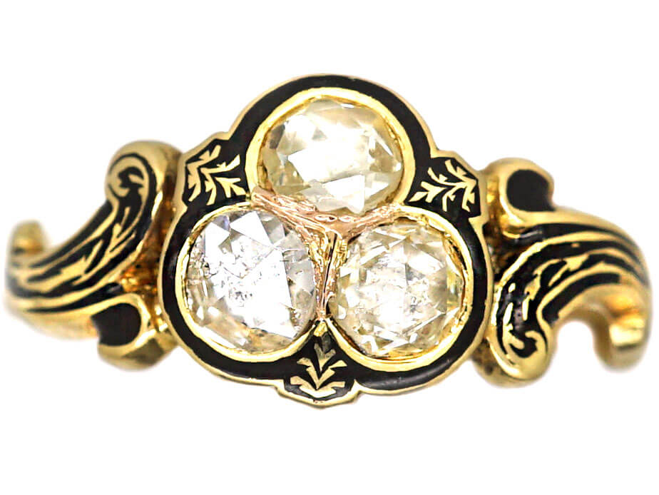 Early Victorian 18ct Gold, Black Enamel & Diamond Ring (936W) | The Antique Jewellery Company