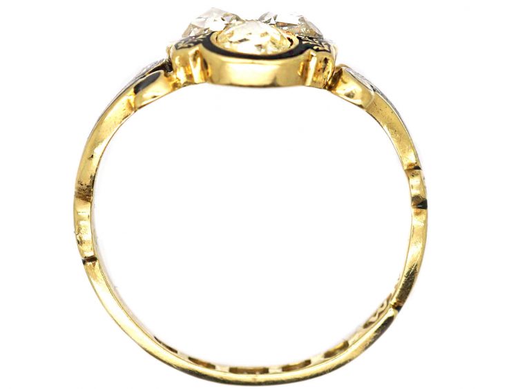 Early Victorian 18ct Gold, Black Enamel & Diamond Ring