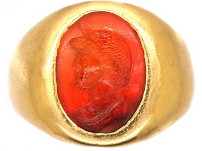 Victorian 18ct Gold Signet Ring with Roman Carnelian Intaglio of a Centurion