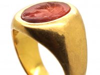 Victorian 18ct Gold Signet Ring with Roman Carnelian Intaglio of a Centurion