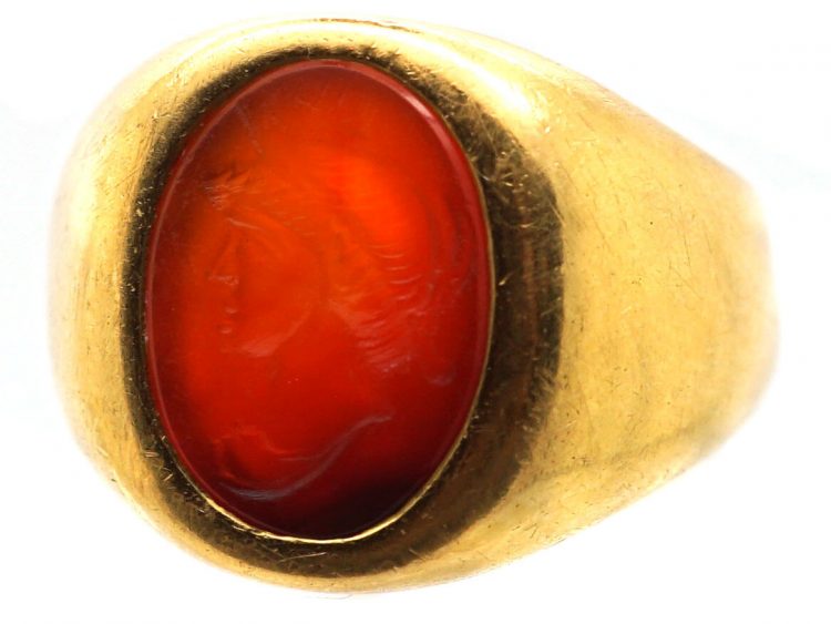 Victorian 18ct Gold Signet Ring with Roman Carnelian Intaglio of a Centurion