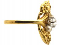 French 18ct Gold Art Nouveau Ring set with a Diamond & Pearls