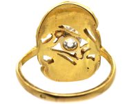 French 18ct Gold Art Nouveau Ring set with a Diamond & Pearls