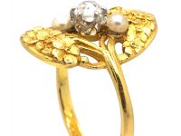 French 18ct Gold Art Nouveau Ring set with a Diamond & Pearls