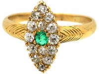 Edwardian 18ct Gold Marquise Ring set with an Emerald & Diamonds