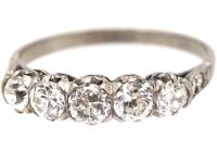 Early 20th Century Platinum Five Stone Diamond Ring with Diamond Set Shoulders