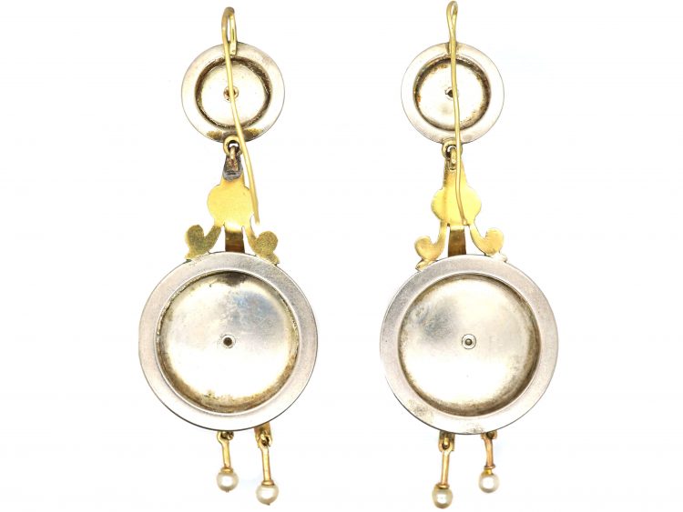 Victorian Silver & Gold Long Drop Earrings with Knot & Natural Pearl Detail