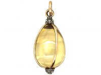 Edwardian 9ct Gold & Silver & Rose Diamond Citrine Egg Pendant
