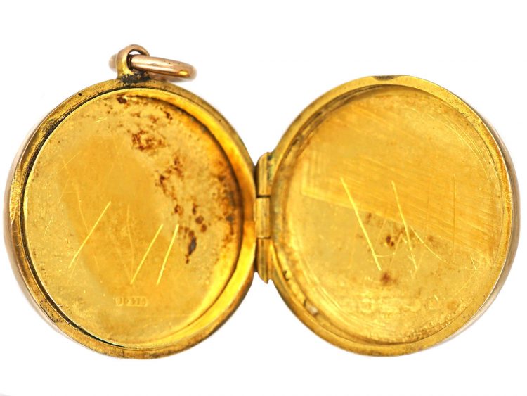 Edwardian 9ct Round locket with Engraved Floral Detail