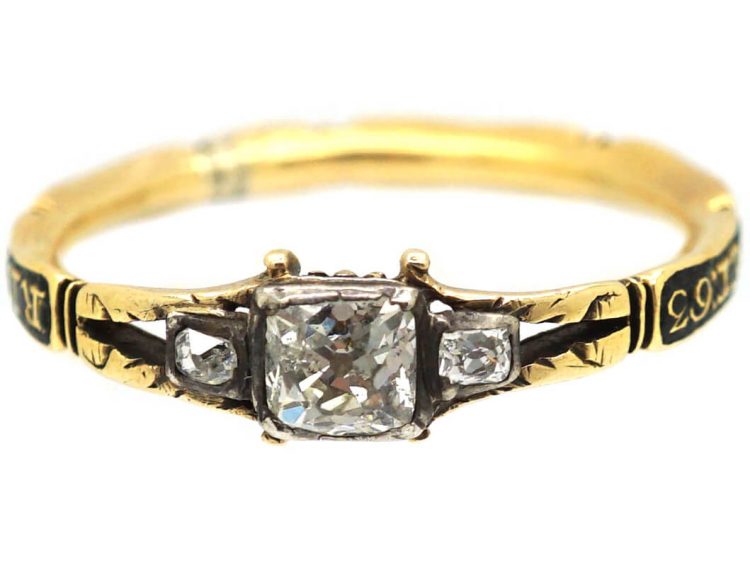 Georgian Mourning Ring set with Old Mine Cut Diamonds