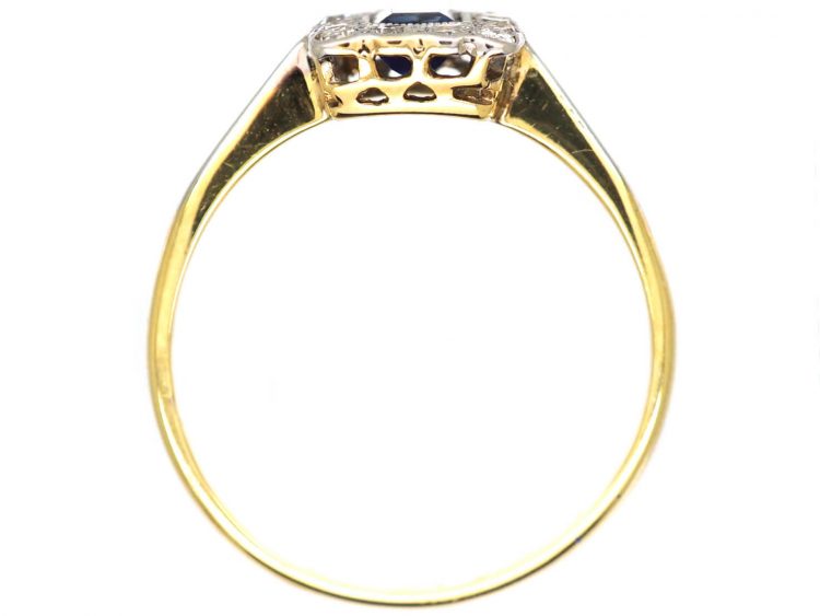 Edwardian 18ct & Platinum, Sapphire & Diamond Rectangular Ring