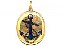 Victorian 18ct Gold Locket with Blue Enamelled Anchor Motif