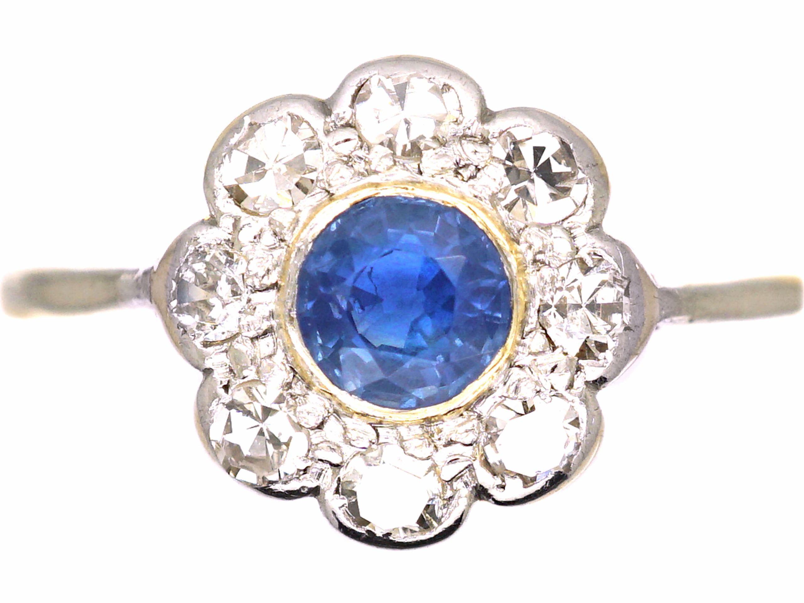 Edwardian 18ct Gold & Platinum, Sapphire & Diamond Cluster Ring