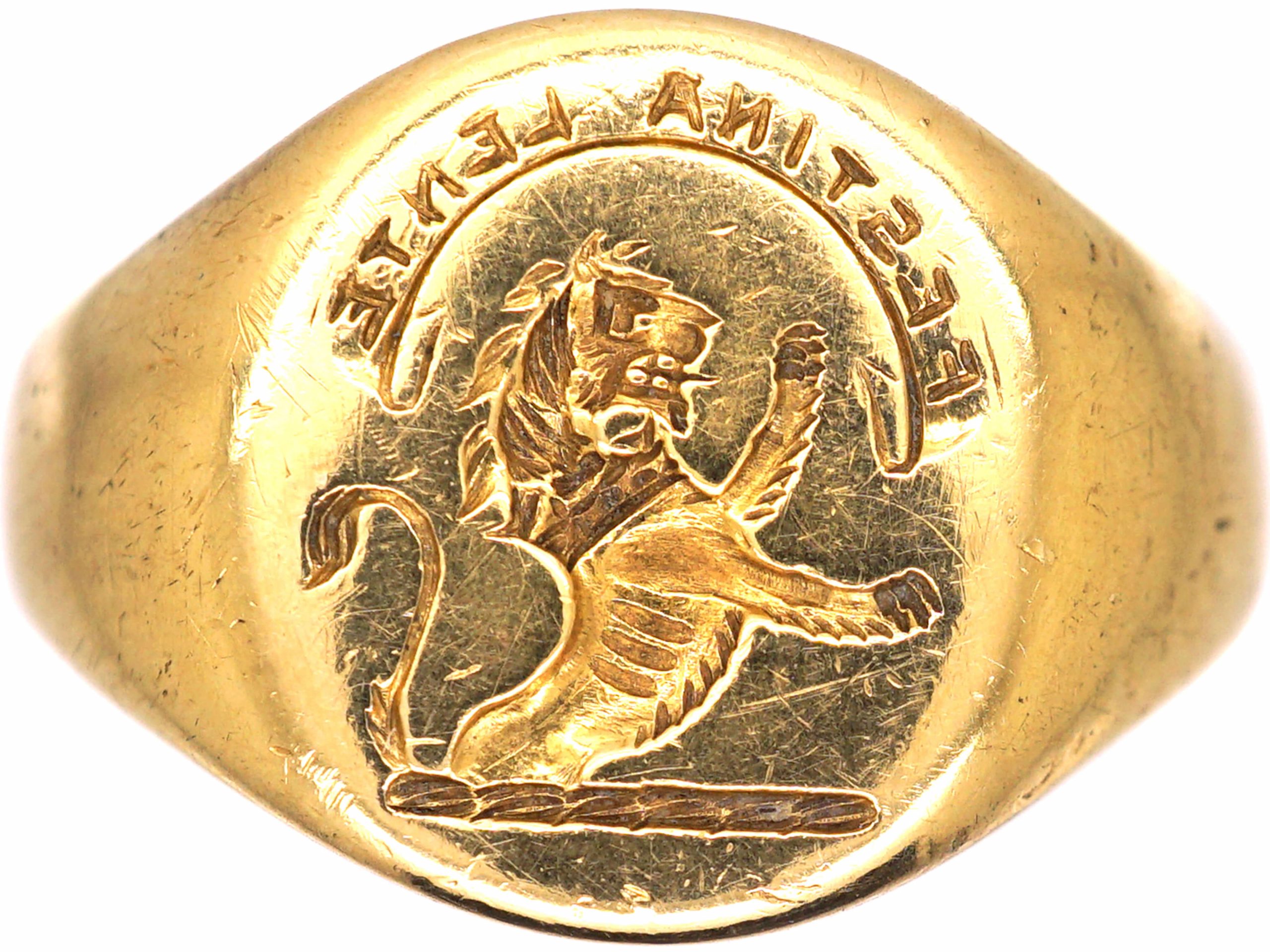 Early 20th Century 18ct Gold Signet Ring with Intaglio of a Lion