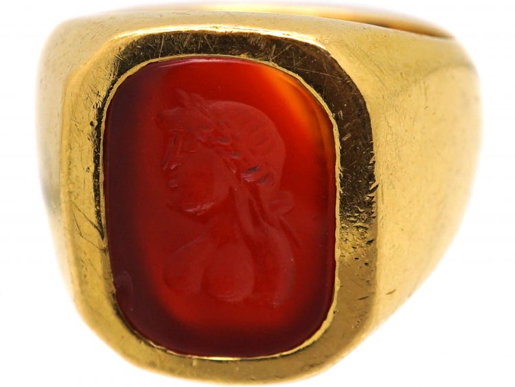 Early 20th Century 18ct Gold Signet Ring with Carnelian Roman Intaglio of a Female