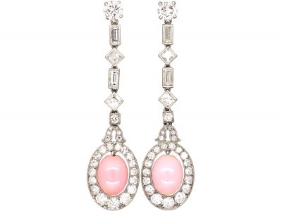 Early 20th Century Platinum, Conch Pearl & Diamond Drop Earrings