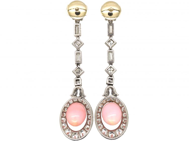 Early 20th Century Platinum, Conch Pearl & Diamond Drop Earrings