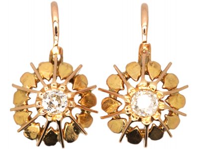 French late 19th Century 18ct Gold & Diamond Earrings