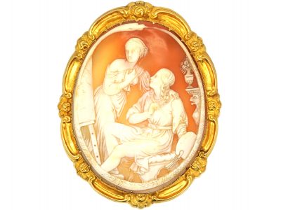 Victorian Large 18ct Gold Shell Cameo Brooch of an Artist & His Muse