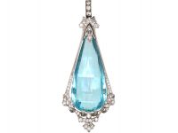 Art Deco Platinum, Large Aquamarine & Diamond Pendant