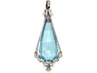Art Deco Platinum, Large Aquamarine & Diamond Pendant