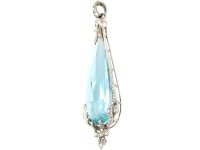 Art Deco Platinum, Large Aquamarine & Diamond Pendant