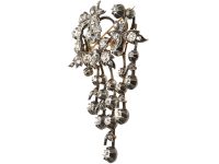 Large French 19th Century Corsage Brooch with Five Drops set with Old Mine Cut Diamonds