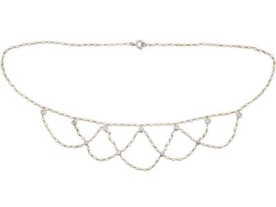 Edwardian Platinum, Natural Pearl & Diamond Swag Necklace