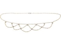 Edwardian Platinum, Natural Pearl & Diamond Swag Necklace