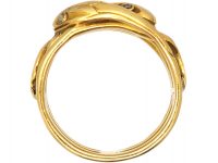 French 19th Century 18ct Gold Double Snake Ring with Diamond Eyes
