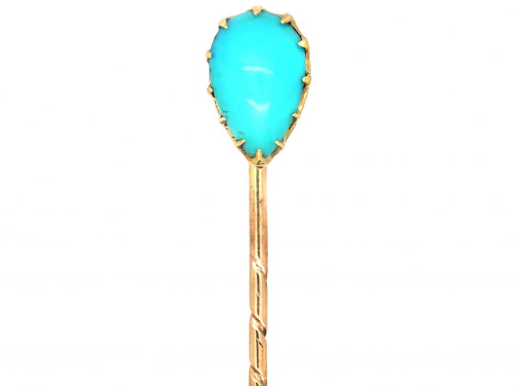 Edwardian 15ct Gold Tie Pin set with a Pear Shaped Turquoise