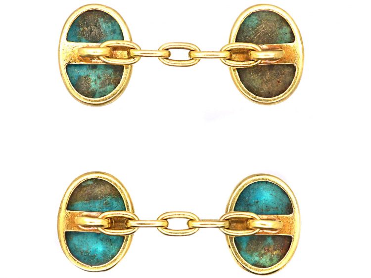 Edwardian 15ct Gold & Turquoise Matrix Cufflinks