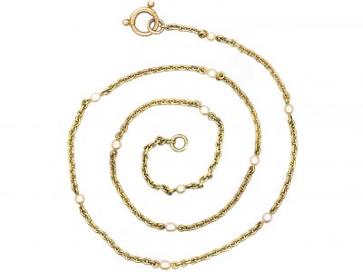 Edwardian 15ct Gold & Natural Pearl Chain with 9ct Gold Clasp