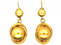 Victorian 15ct Gold Drop Ball & Circle Earrings