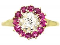 Edwardian 18ct Gold, Ruby & Diamond Cluster Ring