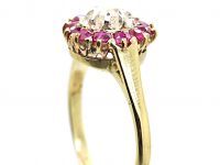 Edwardian 18ct Gold, Ruby & Diamond Cluster Ring