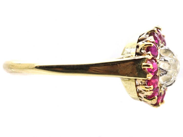 Edwardian 18ct Gold, Ruby & Diamond Cluster Ring